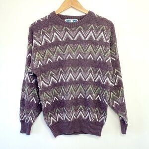 Vintage Chunky Knit Chevron Purple Sweater Y2K